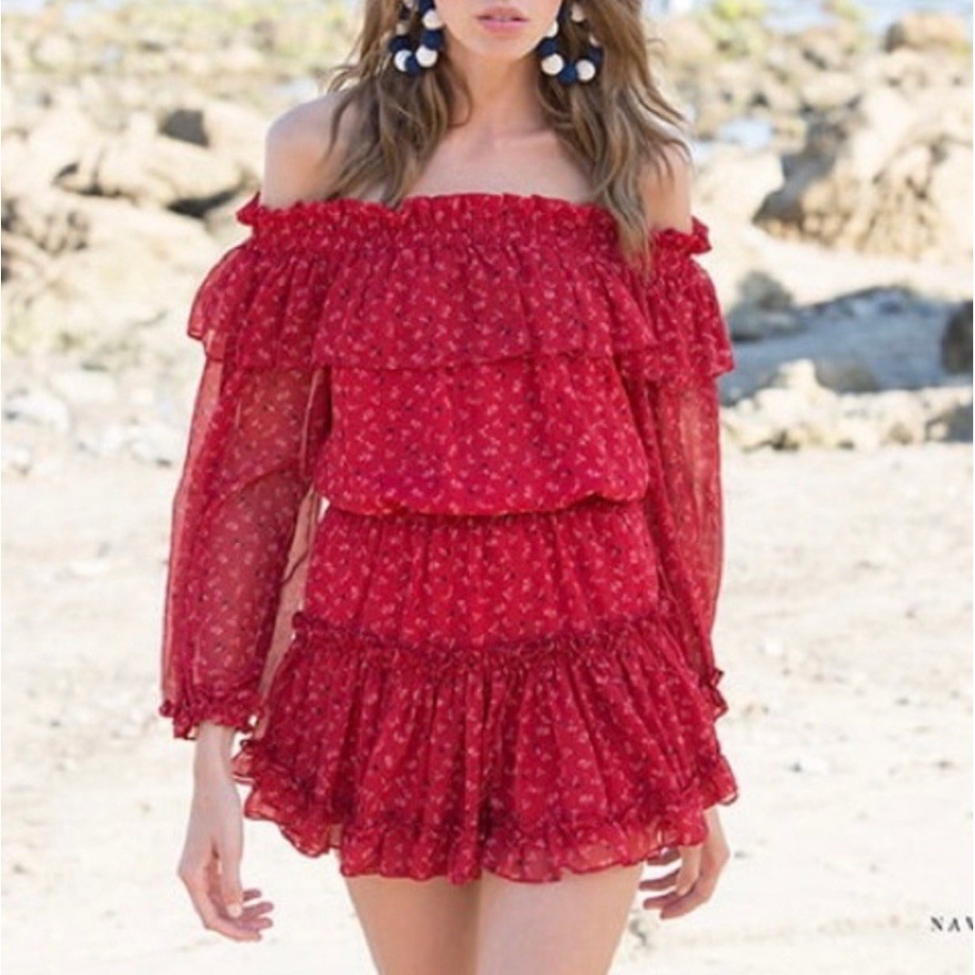 Misa Los Angeles Alima Floral Off Shoulder Mini Dress Lagenlook Boho Fairy Small